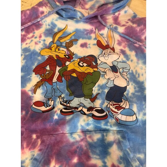 Looney Tunes Tie-Dye Hoodie M Wile E. Coyote Taz Bugs Bunny - Picture 2 of 8